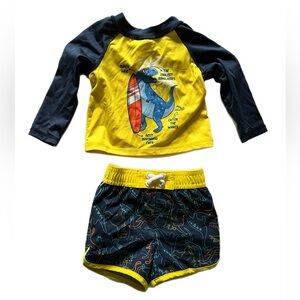 WONDER NATION Cool Dinosaur Two Piece Boys Bathing Suit, 0-3 MONTHS